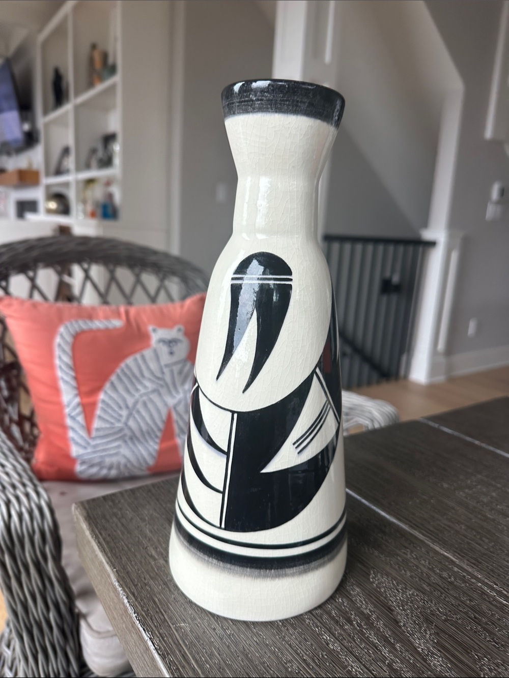 VTG UTE Mountain pottery Native American black and ivory 12H signed vase/carafe